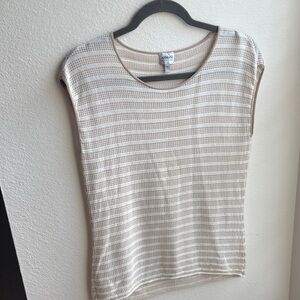 Armani Collezioni Cream and Taupe Striped Open-Weave Tank